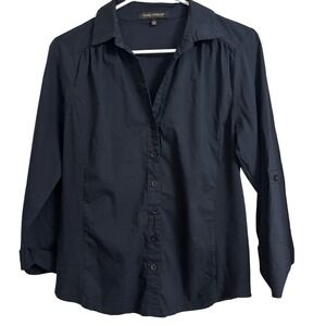 Kathy Ireland Black Button Down Blouse Women's Small Long Sleeve Work Office Top